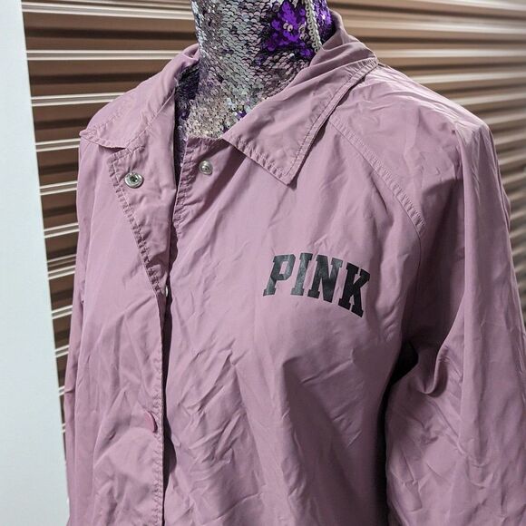 Retro Y2K PINK Size Medium Mauve‎ Pink Rain Coat w Snap Closure - Picture 6 of 8